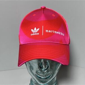 Adidas X Marimekko Red Pink Geometric Satin Baseball Cap Hat Strapback One Size